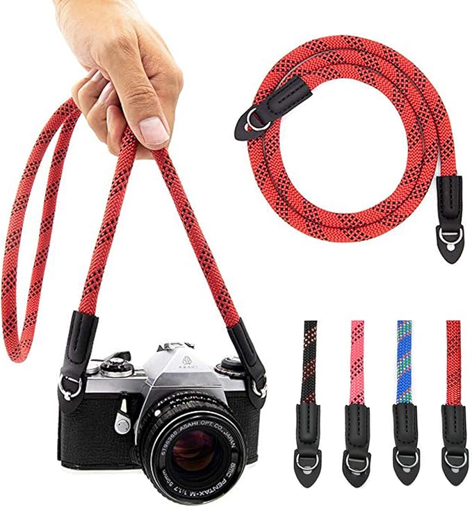 Camera Strap Vintage 100cm Nylon Climbing Rope Camera Neck Shoulder Strap for Micro Single and DSLR Camera.(Red/Black)