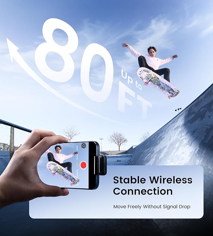 Mini Wireless Lavalier Microphone for iPhone/Android/Laptop, Plug & Play mini Mic with USB C Receiver and Lightning Adapter, Noise Reduction Clip on Wireless Microphone for TikTok, YouTube