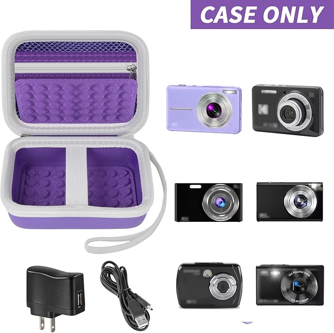Boobowl Digital Camera Case Compatible with CAMKORY/for Lecnippy/for Lecran/for KODAK PIXPRO/for Qumcou/for WONNIE Point & Shoot Cameras, Small Compact Camera Pouch for SD Card Accessories (Purple)
