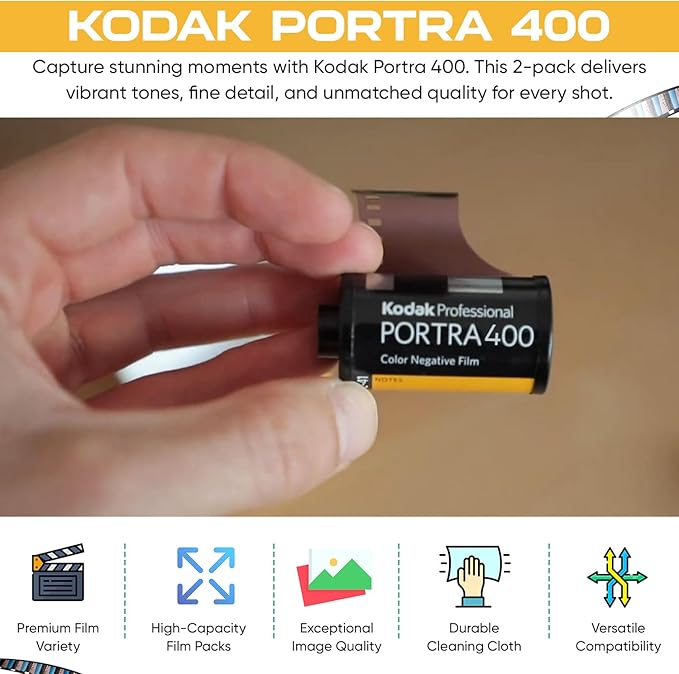 Kodak Portra 400 Film - 2 Pack of 36exp Rolls for 35mm Cameras with balveli Premium Microfiber Cloth