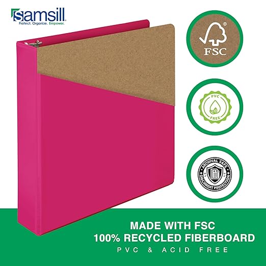 Samsill Durable 1.5 Inch Binder, Made in The USA, D Ring Binder, Customizable Clear View Cover, Magenta, Holds 350 Pages