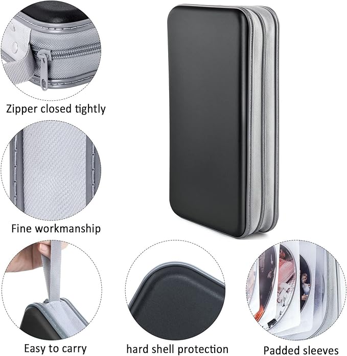 DVD Case, CD Case Holder Wallet Binder 96 Capacity CD/DVD Cases Storage Holder Binder Organizer Wallet Book for Car Home Travel (Black)
