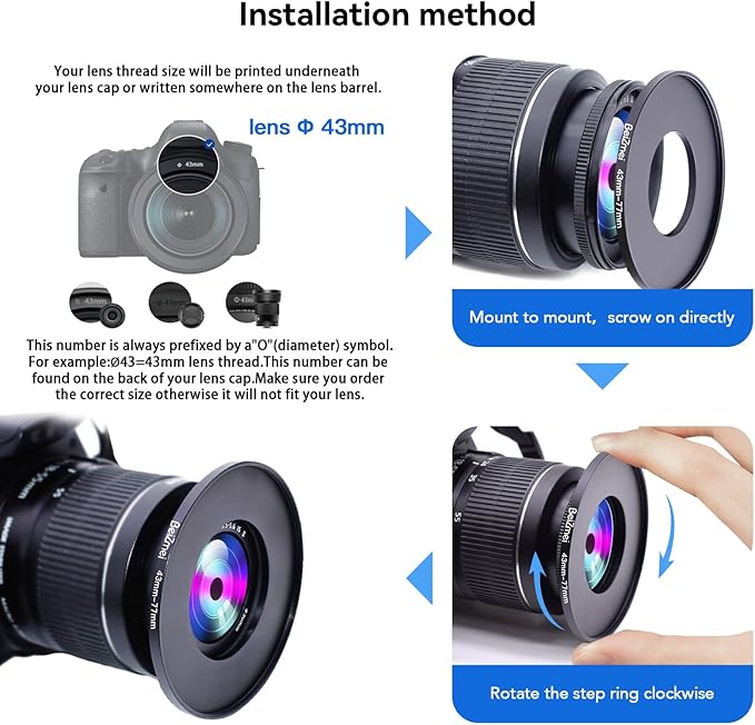 43mm to 77mm Camera Filters Ring,Filters Ring Compatiable All Brands Ø43mm Lens to Ø77mm UV ND CPL Camera Filter accessory.Made of CNC.