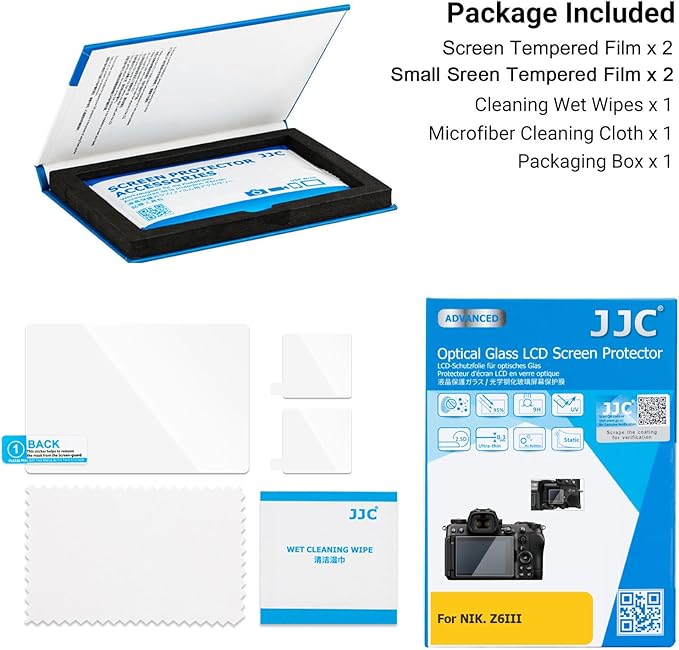 JJC (2 Pack Screen Protector Compatible for Nikon Z6 III Z6III Camera, 2 Pcs LCD Screen and 4 Pcs Small Screen Tempered Glass Film, Ultra-Thin Clear 9H Anti-Fingerprint Anti-Scrach