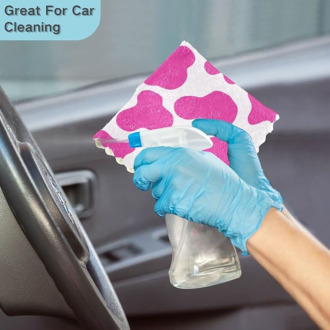 CaTaKu Pink Cow Print Kitchen Dish Cloths, 6 Pack Reusable Dish Rags for Washing Dishes, Microfiber Cleaning Cloths Dish Towels Washcloths for Kitchen Drying