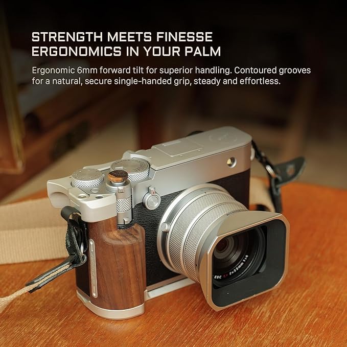 Tilta Vintage Camera Cage Compatible with Fujifilm GFX100RF – Travel Kit, Black | L-Bracket with Wooden Grip, Top Plate, Hot Shoe Thumb Grip, ARCA Adapter, Strap Buckles | Lightweight Design