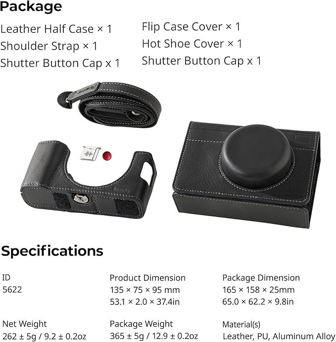 SMALLRIG Leather Case Kit for FUJIFILM X100VI, Including Leather Half Case, Flip Cover and Shoulder Strap, Genuine Leather Material, Portable and Protecting, Black-5622