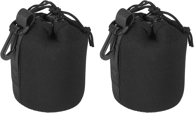PATIKIL Camera Lens Bag, 2 Pcs 3.3" IDx5.5 H Drawstring Lens Pouch with Thick Protective Neoprene, Lens Case for DSLR Camera Lens, Water Coffee Cups Black