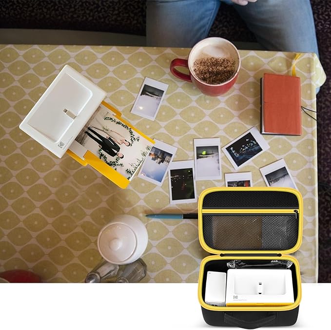 Case Compatible with Kodak Dock Plus for Liene M100 for Kodak Dock Premium Wi-Fi 4x6” Instant Photo Printer. Bluetooth Photo Printing Holder for Adapter, Cartridge(Black & Yellow Zipper)