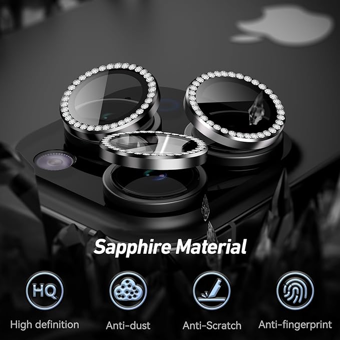 Jeluse Camera Lens Protector for iPhone 17 Pro Max/17 Pro/16 Pro Max/16 Pro/15 Pro Max/15 Pro/14 Pro Max/14 Pro, 9H Tempered Glass Screen Protector Cover Alignment Kit Metal Individual Ring
