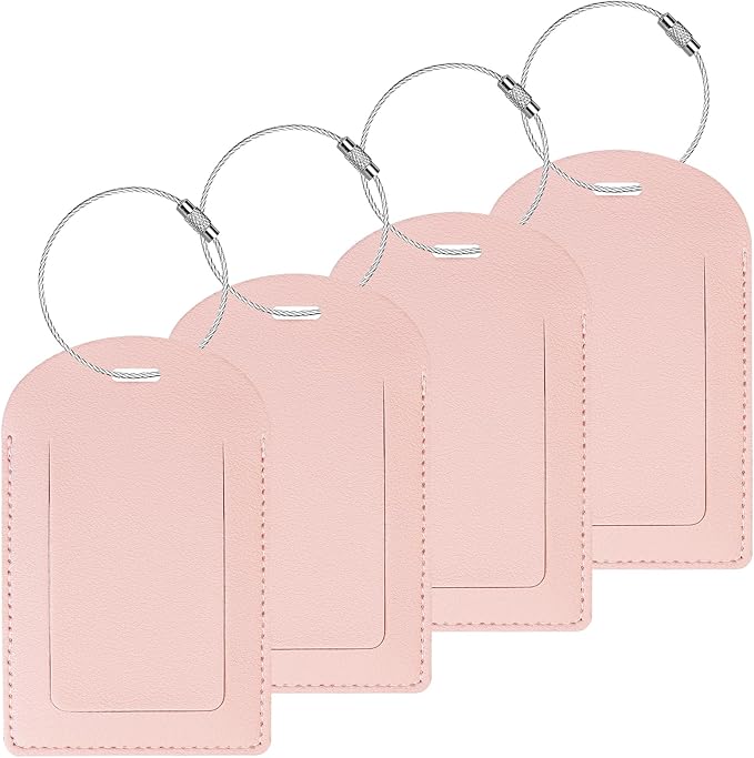 Gloppie Luggage Tags 4 Pack TSA Approved Luggage Tag for Suitcase PU Leather Travel Bag Tags Name ID Tags with Privacy Cover Pink