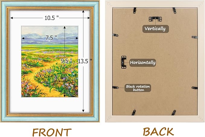 Golden State Art,11x14 Ornate Picture Frame for 8x10 Photo with Mat or 11 x 14 Prints Without Mat, Real Glass Wall Display Horizontally or Vertically (Color:Blue Gold)