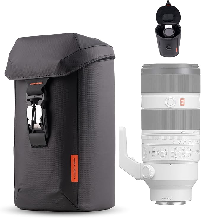 PGYTECH Camera Lens Bag, Magnetic Buckle Camera Lens Case, Water Resistant Protective Lens Pouch for DSLR Camera Lens, Thick Camera Lens Bag for Sony, Nikon, Canon Size L