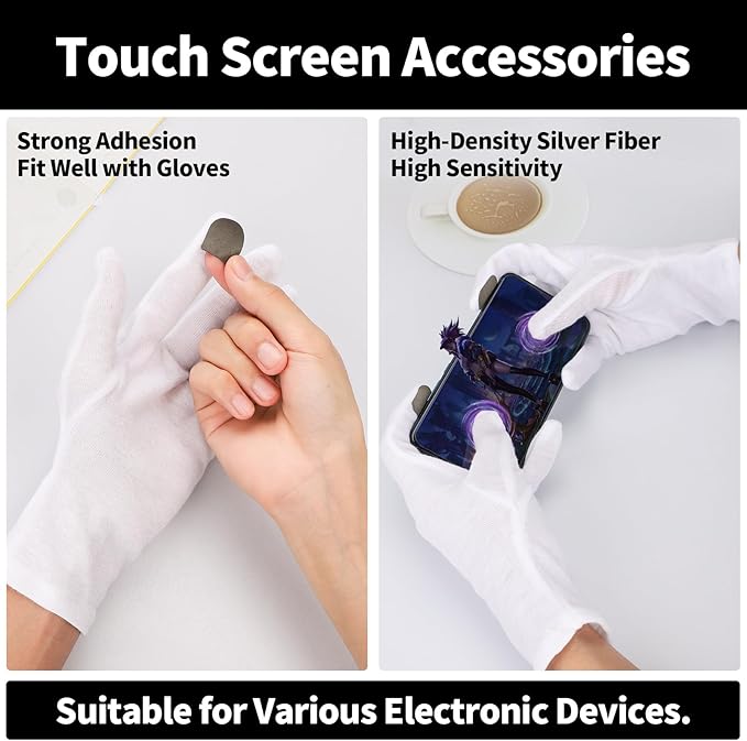 ENPOINT Extra Large Touch Screen Gloves, 5 Pairs White Cotton Gloves for Art Handling, Coin Handling, Jewelry, Photography, for Dry Hands Sleeping, with Pack of 20 Touch Screen Stickers