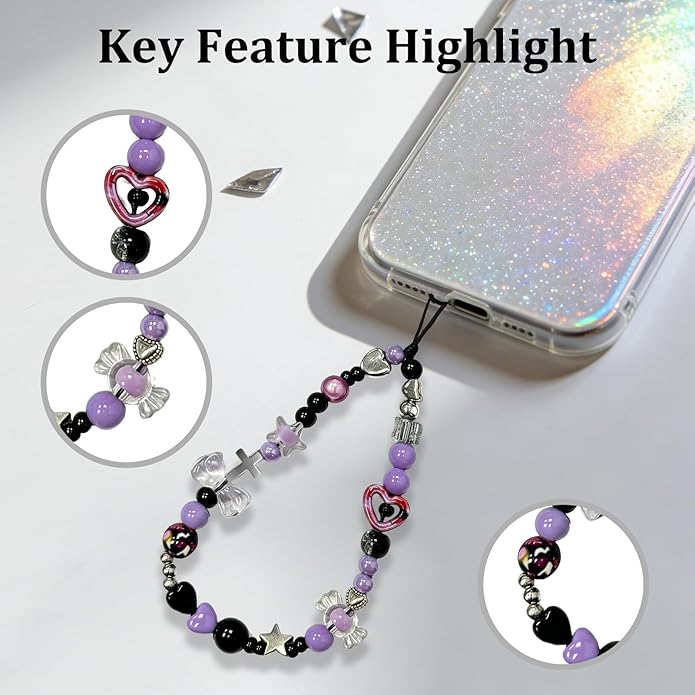 Beaded Camera Wrist Strap, Phone Wristlet Charm Lanyard, Cute Digital Camera Charm Lanyard,Strap Beaded Camera Chain for Phone Bag Keychain Accessories