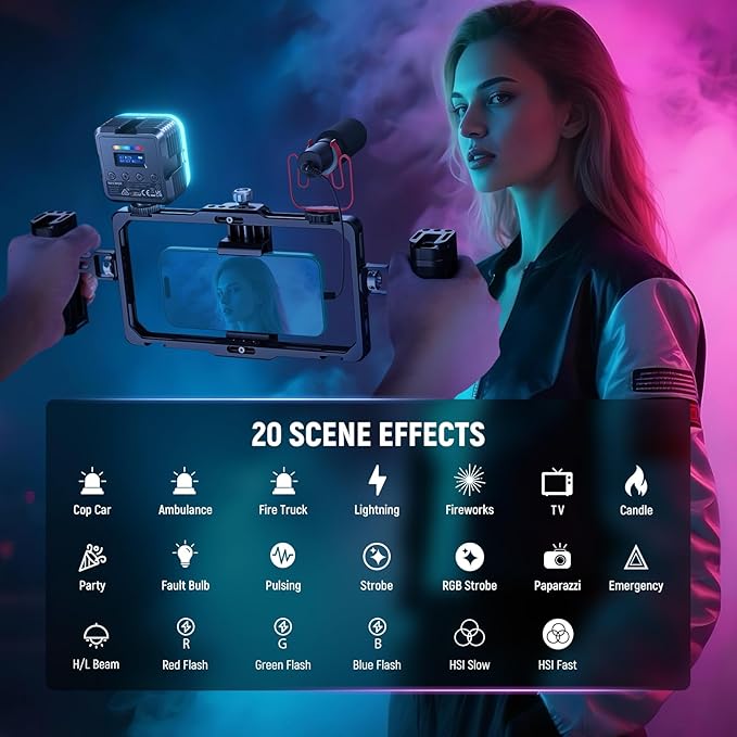 NEEWER Magnetic RGB Camera Light, 360° Full Color RGB61 Small LED Panel Video Light with 3 Cold Shoe Mounts/CRI 97+/20 Scene Modes/2500K-8500K/2000mAh Portable Recording Photography Selfie Lighting