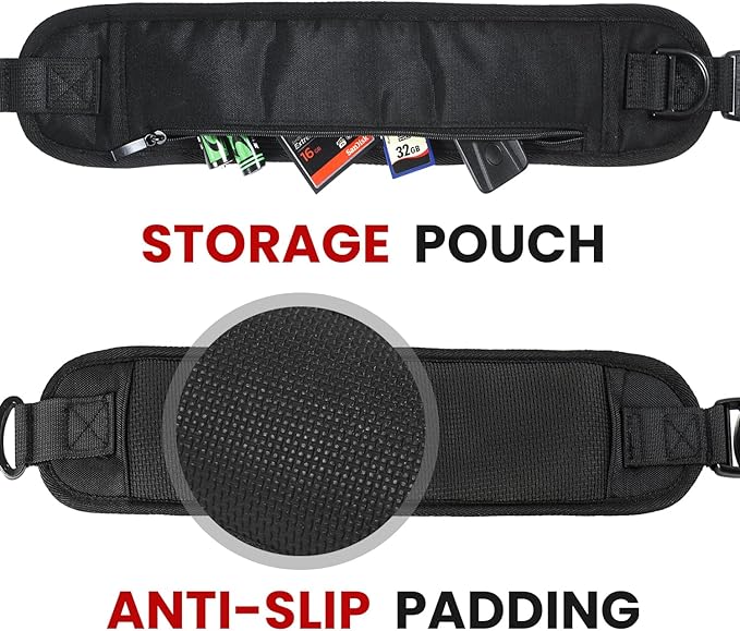 Waka Rapid Camera Neck Strap with Quick Release and Safety Tether, Adjustable Shoulder Sling Strap for Nikon Canon Sony Olympus DSLR - Black