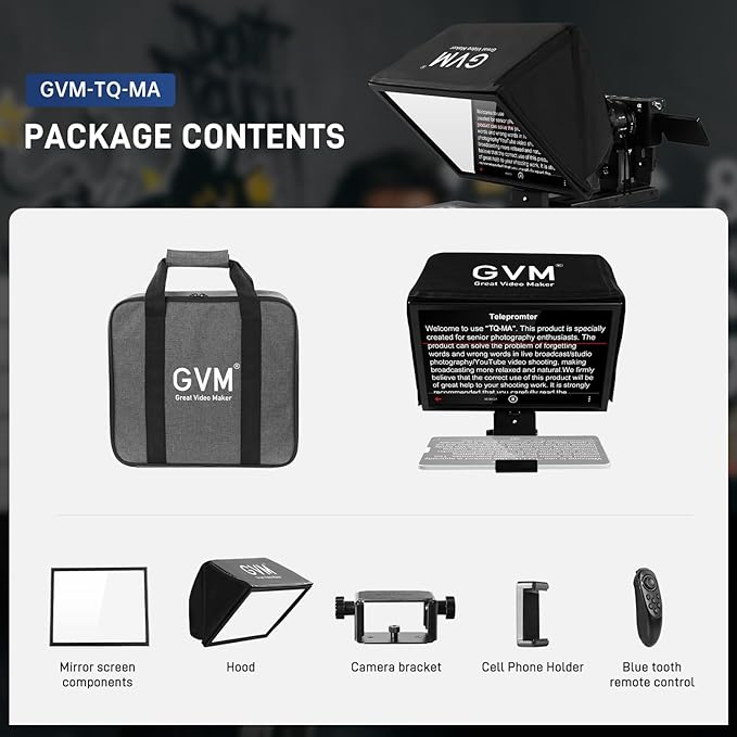 GVM 12" Teleprompter for iPad Tablet Phone DSLR Camera, Collapsible Teleprompter Kit with Installation Free Design, HD Refective Display, APP Remote Control, Carry Case, for Video Recording