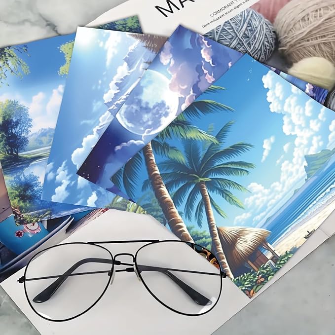 CREATCABIN 6 Packs Microfiber Cleaning Cloth Scenery Design Microfiber Cloth Soft Multi-Color Glasses Cleaner Wipes Cloth for Reusable Eyeglasses Camera Cell Phone Screens Glasses 6 x 6 Inch