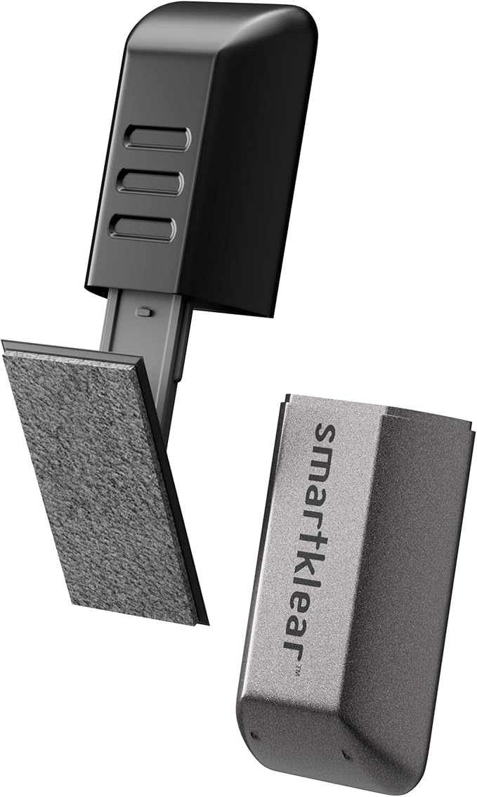 CarbonKlean SmartKlear Smart Phone Screen Cleaner - Compatible with iPhones, Androids, and More - with Carbon Microfiber Tech - Black Rubber and Silver Metallic - 1 Count