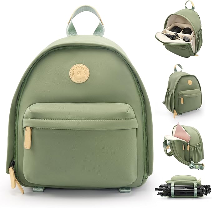 Cwatcun Camera Backpack Bag Small for Women，Stylish DSLR/SLR Camera Bag with Tripod Strap Laptop Compartment and Dividers Lightweight Photograhy Backpack Cute Case for Canon/Nikon/Sony Accessories