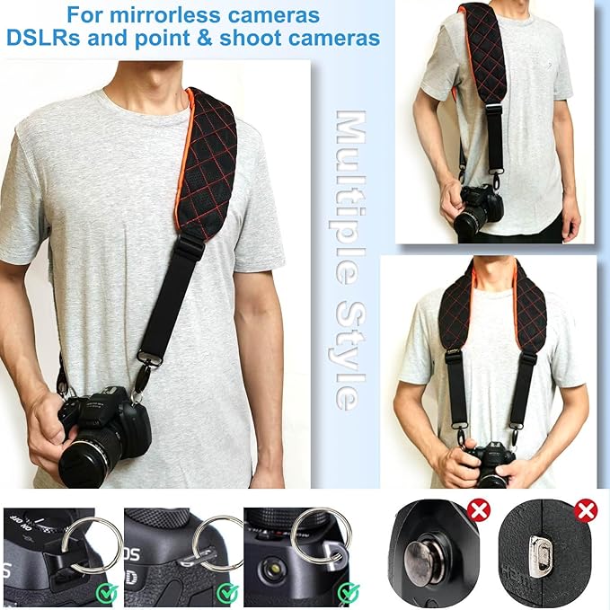 LONPAI Ultra Comfortable Camera Strap with Pockets and Thick Padded for Photographers, Adjustable Universal Cam Neck Belt