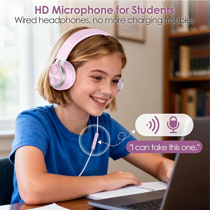 USB C Headphones Wired with Mic & Volume Control, Tangle-Free, Type C Over-Ear Headphones, Lightweight/Foldable Kids Headphones Wired Headphones USB C for iPad/Sports/School/Travel/iPhone 17/16/15