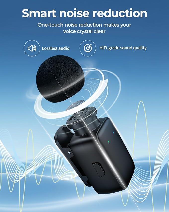 Mini Wireless Lavalier Microphone for iPhone/Android/Tablet/PC with Lightning/USB-C Plug, Noise Cancellation, Wireless Clip-on Mic with Charging Case for Video Recording TikTok YouTube Podcast