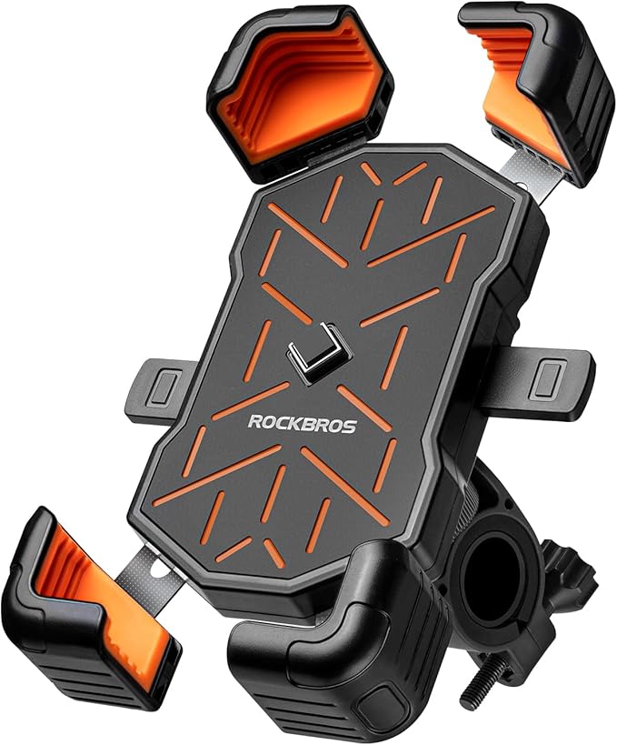 ROCKBROS Motorcycle Phone Holder Mount, 4.5-7.1 inch Smartphones, Quick Release Handlebar Clamp, 360 Rotatable, Anti-Slip Silicone, Easy Installation, Wide Compatibility