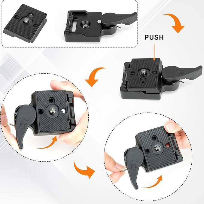 koolehaoda Camera Quick Release Plate 323 RC2 Aluminum Rapid Connect Adapter with 1/4" and 3/8" Screw Mount Plate Fit for Manfrotto Tripod Monopod Head