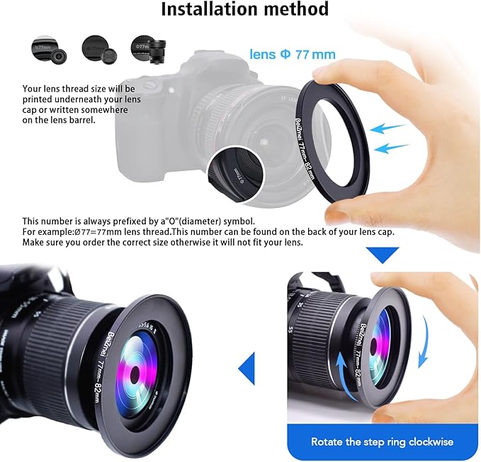 77mm to 82mm Camera Filters Ring,Filters Ring Compatiable All Brands Ø77mm Lens to Ø82mm Camera Accessory.Made of CNC.