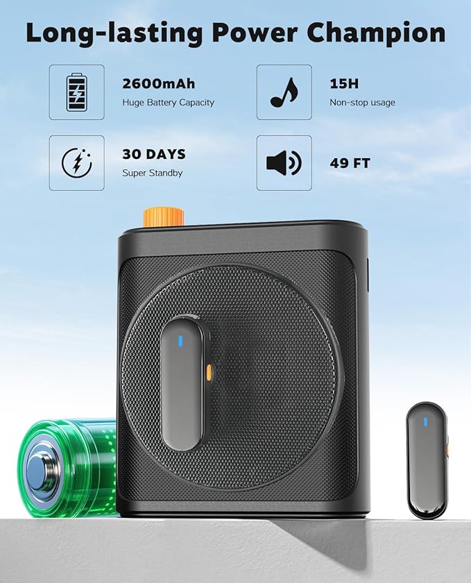 Tearstone Voice Amplifier for Teachers with Wireless Magnetic Lavalier Microphone, Bluetooth Portable Rechargeable Speaker, 2 Mics for Classroom, Meetings, Speeches, Outdoor (Black)