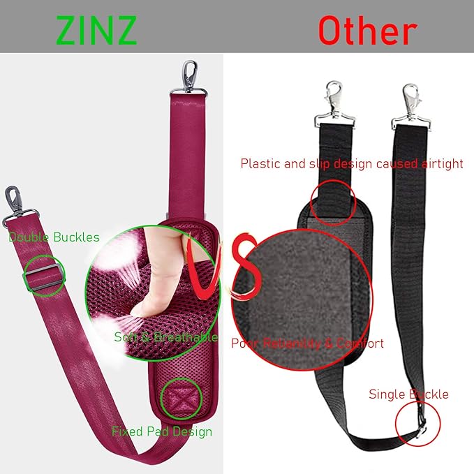 ZINZ 77 Inch Shoulder Strap Univesal Bag Strap with Fixed Pad Ultra Thick Plus Long & Breathable Cushion, Replacement Strap for Bags,Red