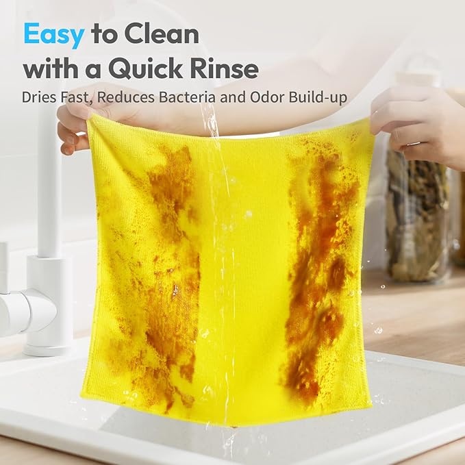 270GSM Thick Microfiber Cleaning Cloth 12"X12" - 12 Pack 4 Color Assorted Lint Free Kitchen Towels Lint Free Streak Free, Super Absorbent Reusable Multi Purpose Microfiber Towels for Cars