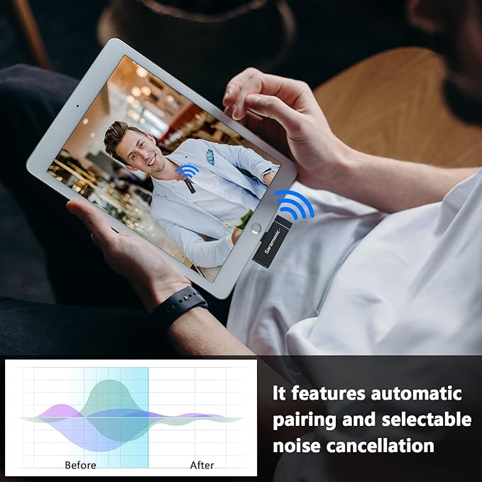 Saramonic Wireless Lavalier Microphone for iPhone,MFi Certified, Plug Play Noise Cancelling Lapel Mic,196ft Transmission,10H Working Time,Cordless Clip on Mic for Video Recording Live Streaming