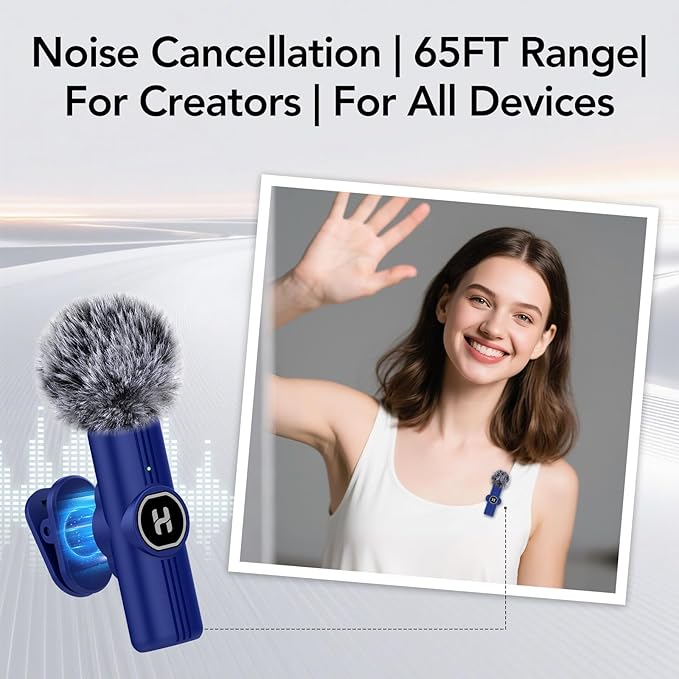 USB C Mini Wireless Lavalier Microphone for iPhone 15 16, iOS and Android Devices - Noise Reduction Lapel Mic for Recording, Clip Omni Lav Mic for Video Recording, Tiktok, Youtube, Vlog (Blue)