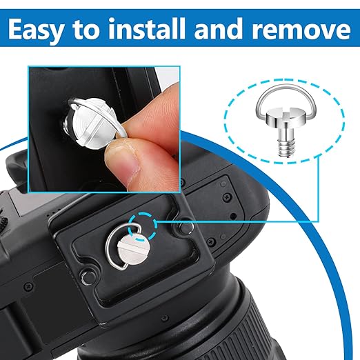 cobee 5 Pcs 1/4" Camera Tripod Screw, Stainless Steel Thread D-Ring Camera Screws, Quick Release Camera Screw for Camera Tripod Monopod QR Plate