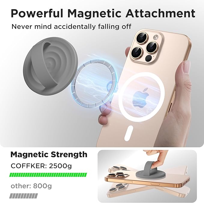 Magnetic Phone Grip Ring Holder, Liquid Silicone Magnet Cell Phone Grip Finger Loop, Compatible with Magsafe, Back of Phone for iPhone 17/16/15/14/13/12 Series, Gray