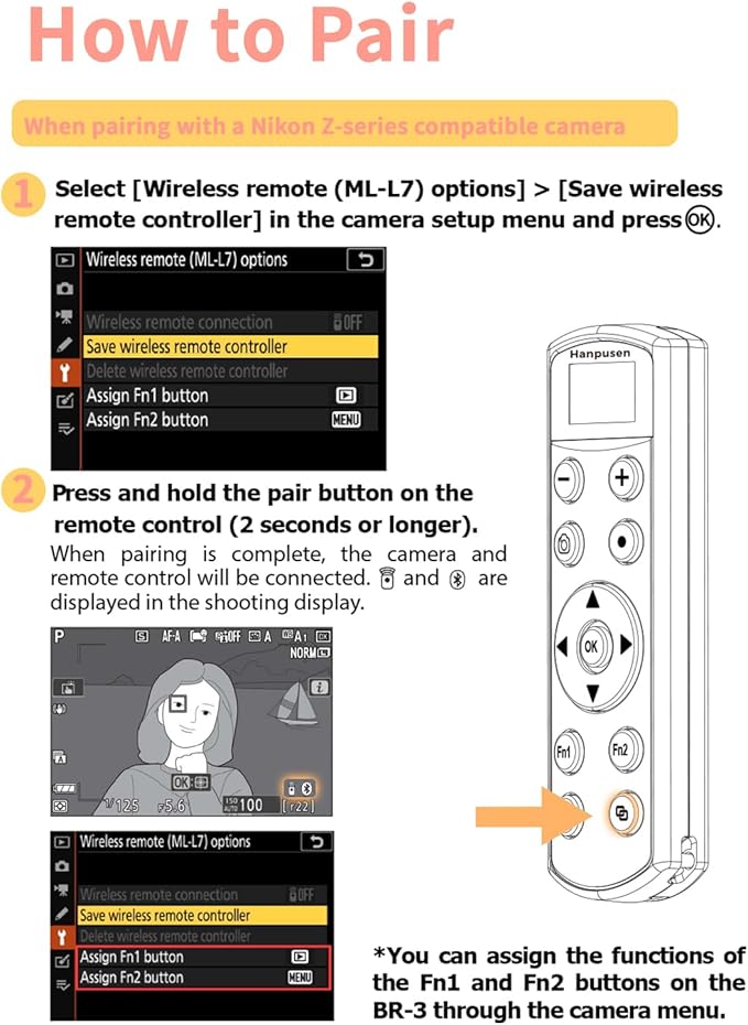 Hanpusen Rechargeable Camera Remote Control for Nikon - Wireless Shutter Release with OLED Screen Compatible with ZR, Z6lll, Z30, Z50, Z50ll, z5, Zfc, Zf, Z6II,Z7II, P1000; Replaces Nikon ML-L7(Black)