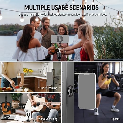NEEWER PA095 Dual Magnetic Ring Holder for Phone, Slim Folding Magnetic Mobile Phone Holder with 1/4" Screw for Tripod Compatible with MagSafe iPhone Samsung Huawei Android for Video, PA095