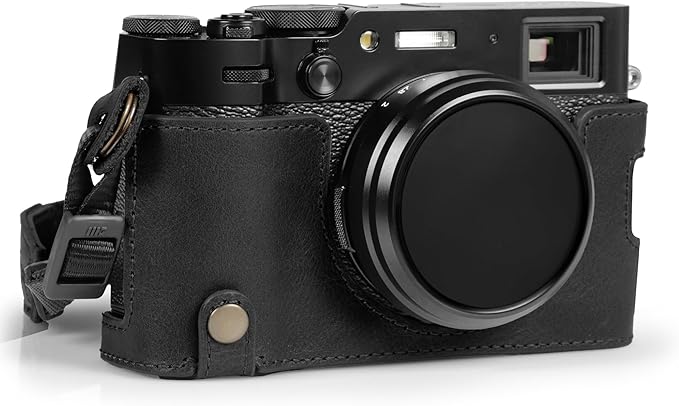 MegaGear Ever Ready Genuine Leather Half Camera Case Compatible with Fujifilm X100VI - Black