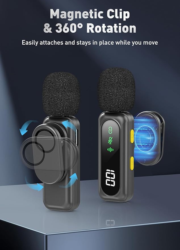 Wireless Microphone for iPhone, iPad, Android, Mini Microphones with LED Indicator & Noise Reduction, Magnetic Clip on Lavalier Microphone for Interview Video Recording Podcast YouTube Tiktok Vlogging