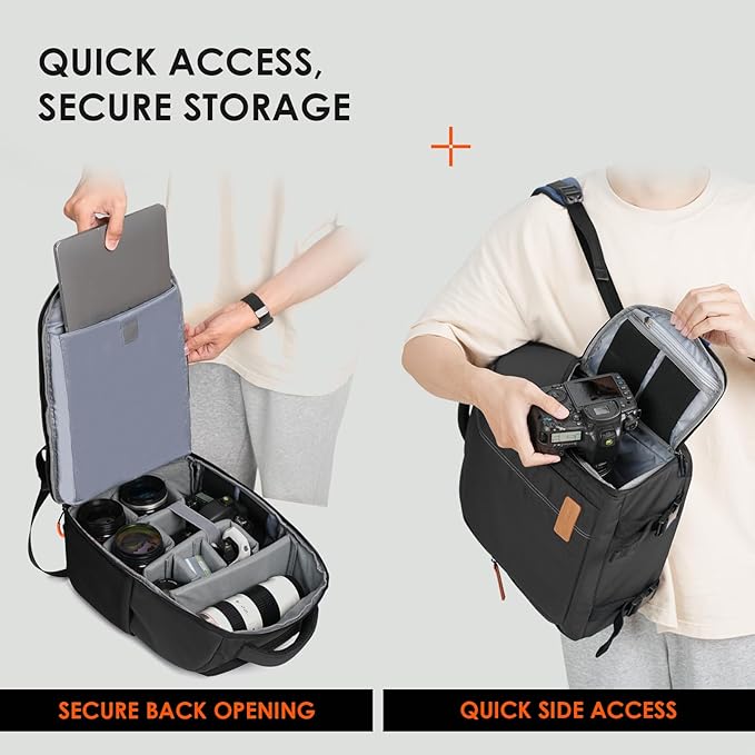 TARION Camera Backpack for Photographers - Compact 15L Camera Bag with 15.6 Inch Laptop Compartment - Side Access Quick Draw - Anti-theft Hidden Pocket Tripod Holder Rain Cover - TB04 Black