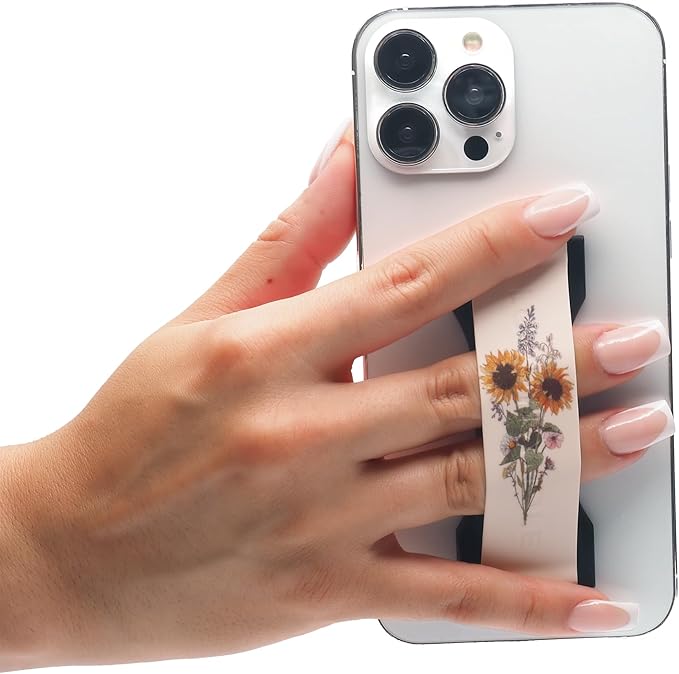 LOVEHANDLE PRO Premium Phone Grip - Silicone Phone Strap - Magnetic Phone Mount and Kickstand for Smartphone and Tablet - Sunflower Bouquet