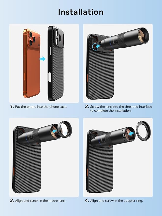 MIAO LAB HD 10X Telephoto Lens & 200mm Macro Lens, 2-in-1 Aluminum Phone Camera Lens Kit with 17mm Lens Thread Interface Mobile Phone case. Phone Lens Attachment Fit for iPhone 17 Pro Max