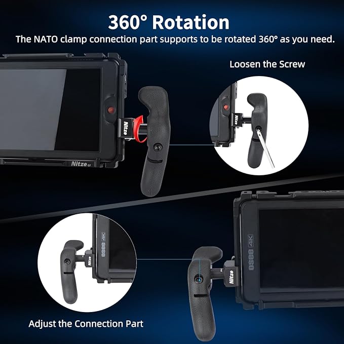 Nitze Side Handle Kit with NATO Clamp, 360° Adjustable NATO Side Handles for Smartphone/iPad/Monitor/Camera Cages - PA32C