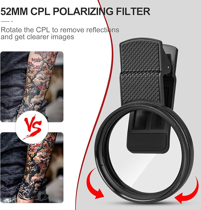 Tattoo Light Kit with 120LED and CPL Filter Lens, Polarized Light for Tattoo, Tattoo Equipment & Supplies, Compatible with iPhone, Tattoo Lighting Lamp Food Photography Remove Glare