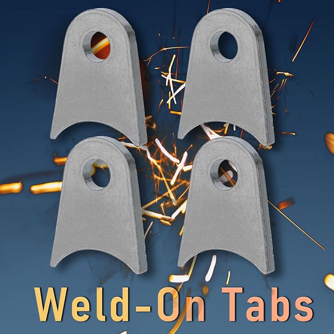 Weld on Tabs, Steel Shock mounts, Universal Weld on Tabs Axle Mount with a 1/2" Hole. 2-3/8" Height, 1-3/4" Wide, 1/4" Thick Fits 1.5" to 1.8" Axle Pack of 4 Tabs Steel Mounting Bracket OywhC-7