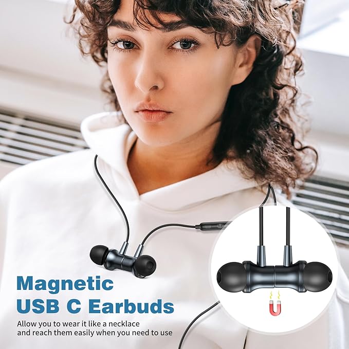 COOYA USB C Headphone Type C Wired Earbuds for iPhone 17 16 Pro Max 15 iPad 10 Pixel 9 8 Magnetic Bass Noise Canceling in-Ear Earphones+Mic for Samsung Galaxy S25 Ultra A16 A56 S23 A35 for OnePlus 13