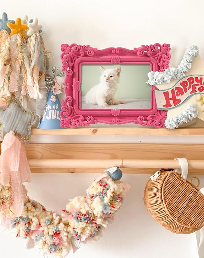 Pink Picture Frame 4x6 for Portraits Wedding Photos, Small Cute Decorative Frame with Stand for Cozy Home Decor, Unique Gift for Housewarming Birthday Baby Shower Graduation (Pink)